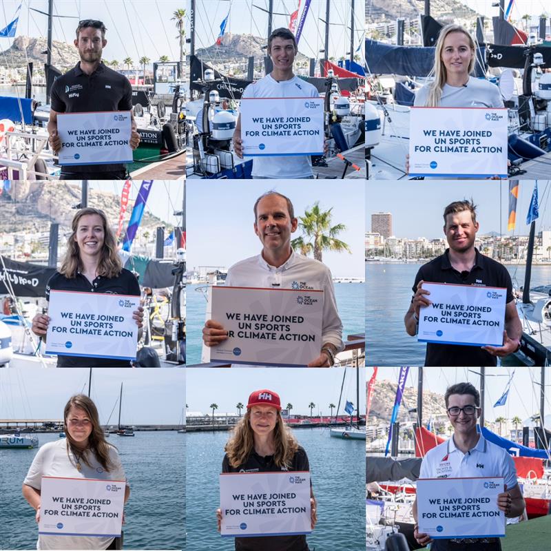 Sailors in The Ocean Race Europe show their support for UN Sports for Climate Action photo copyright Cherie Bridges / The Ocean Race taken at  and featuring the Volvo One-Design class