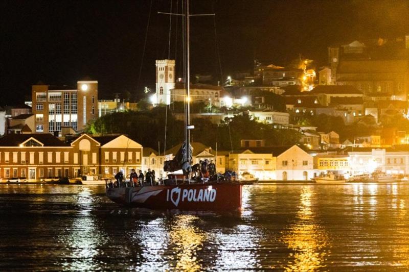 The Volvo Open 70 I Love Poland makes her way into Port Louis Marina - photo © Arthur Daniel / RORC