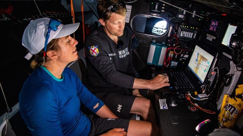 The Ocean Race VO65 Sprint Cup 2022-23 - 20 June 2023, Stage 3 Day 5 onboard WindWhisper Racing Team. Aksel Magdahl with Gemma Jones at the Nav station - photo © Tomasz Piotrowski / WindWhisper Racing Team / The Ocean Race