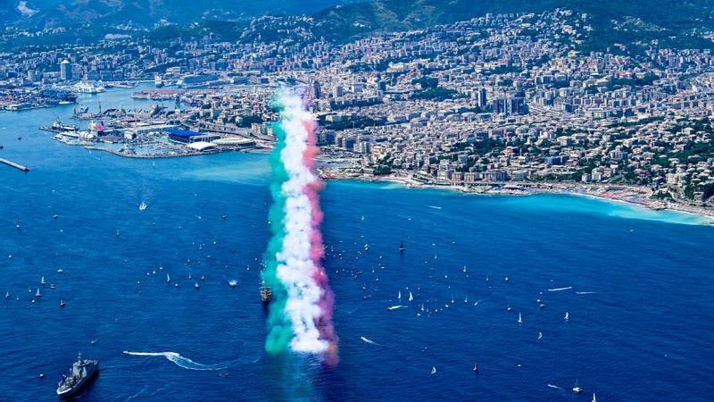 The Ocean Race VO65 Sprint Cup 2022-23 - 1 July 2023. Aerial view IMOCA In-Port Race in Genova photo copyright Sailing Energy / The Ocean Race taken at  and featuring the Volvo One-Design class