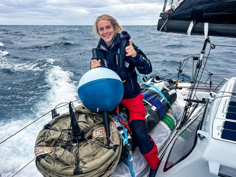 The Ocean Race 2022-23 - 7 March 2023, Leg 3, Day 9 onboard Team Malizia. Rosalin Kuiper getting the surface drifter ready for deployment photo copyright Antoine Auriol / Team Malizia / The Ocean Race taken at  and featuring the Volvo One-Design class