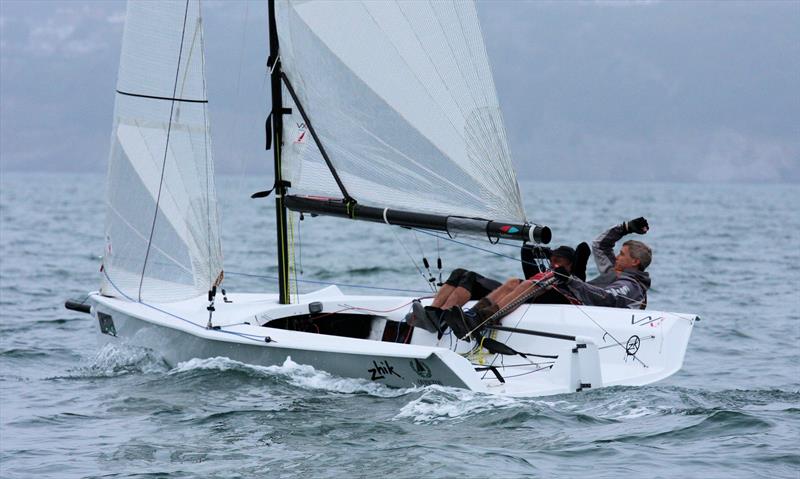 Peter Barton and Miles Mence hiking hard on day 3 of the Ovington VX One Nationals at Torquay photo copyright Mark Jardine / YachtsandYachting.com taken at Royal Torbay Yacht Club and featuring the VX One class