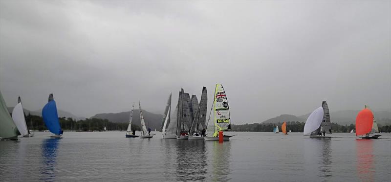 An 'interesting' mark rounding on Sunday during the Ullswater YC Asymmetric Weekend photo copyright Sue Giles taken at Ullswater Yacht Club and featuring the VX One class