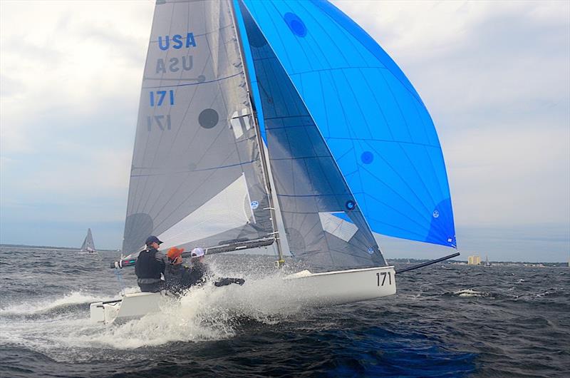 Charles Brown flying high in VX One #171 'The Wagon' in Race #1 of the class 2022 VX One Midwinter Championship... Event #2 of the Winter Series in Pensacola FL. Wind gusting to 25Kts photo copyright Talbot Wilson taken at Pensacola Yacht Club and featuring the VX One class