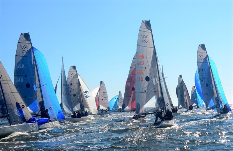Lots of downwind action in a 10-14Kt gusty breeze on the final day of the VX One Midwinter Championship final on Pensacola Bay. - photo © Talbot Wilson
