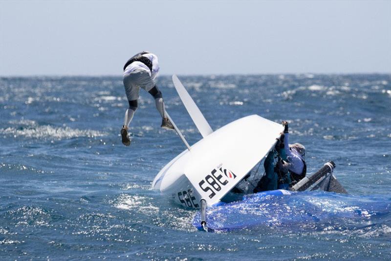 51st St. Thomas International Regatta Day 2: The USA's Phil Lotz rights his VX One, Arethusa photo copyright STIR / www.ingridabery.com taken at St. Thomas Yacht Club and featuring the VX One class