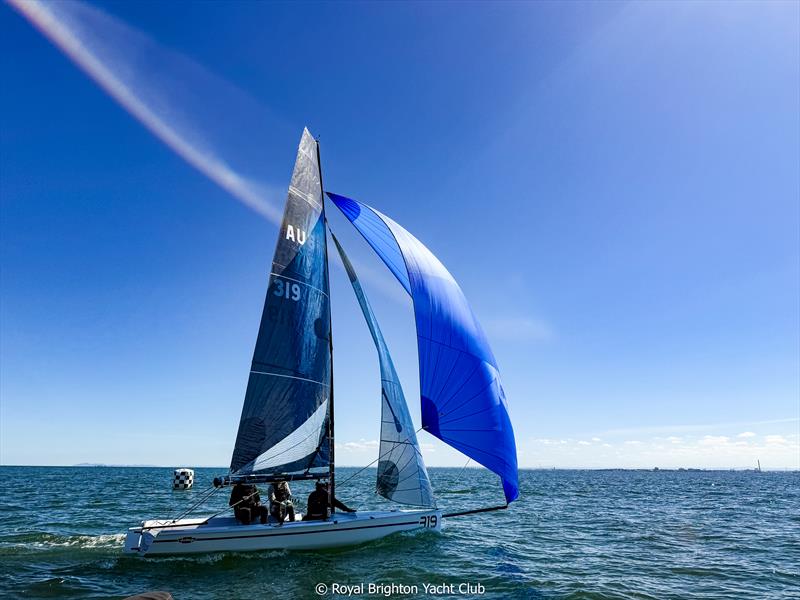 Dollop crosses the line first in Race 5 to take the VX One Victorian Titles 2026 at Royal Brighton Yacht Club with a race to spare photo copyright Royal Brighton Yacht Club taken at Royal Brighton Yacht Club and featuring the VX One class