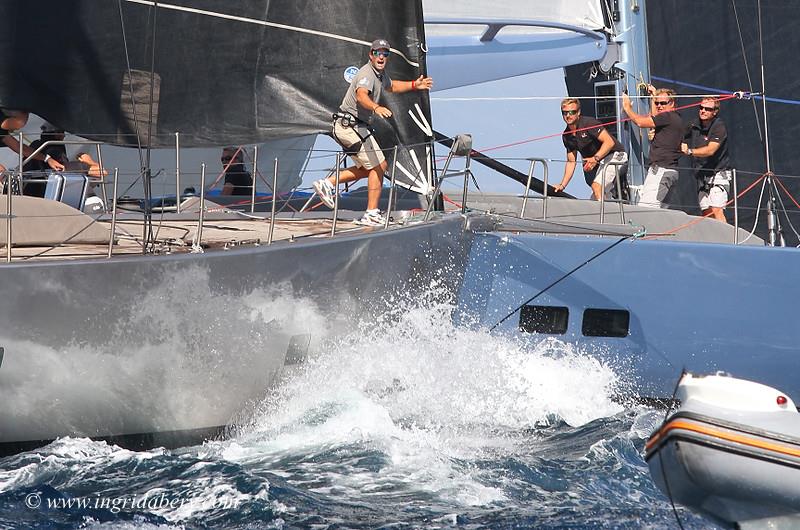 The Wally 80 Tilakkhana spears Ryokan 2 at Les Voiles des St. Tropez photo copyright Ingrid Abery / www.ingridabery.com taken at Société Nautique de Saint-Tropez and featuring the Wally class