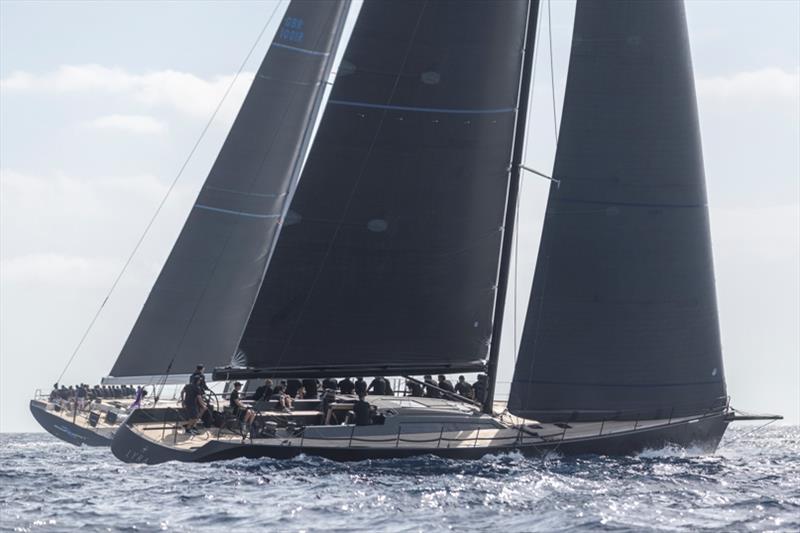 The smaller Lyra and Wallycento Magic Carpet Cubed line up at today's Wally start - 2019 Les Voiles de Saint-Tropez, Day 2 photo copyright Gilles Martin-Raget taken at Société Nautique de Saint-Tropez and featuring the Wally class
