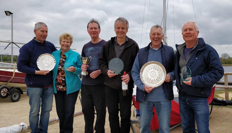 Wanderer Inland Championship podium (L-R): Chris & Vicky King (third), Dave Bardwell and Ian Simpson (winners), and Jack Mann and Ron Goggin (second) photo copyright Philip Meadowcroft taken at West Oxfordshire Sailing Club and featuring the Wanderer class