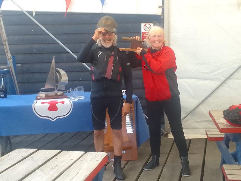 2.The Wanderer “Start as You Mean To Go On” cannon trophy, I Hay and K Ahern at the Wanderer Nationals at Whitstable photo copyright Liz North taken at Whitstable Yacht Club and featuring the Wanderer class