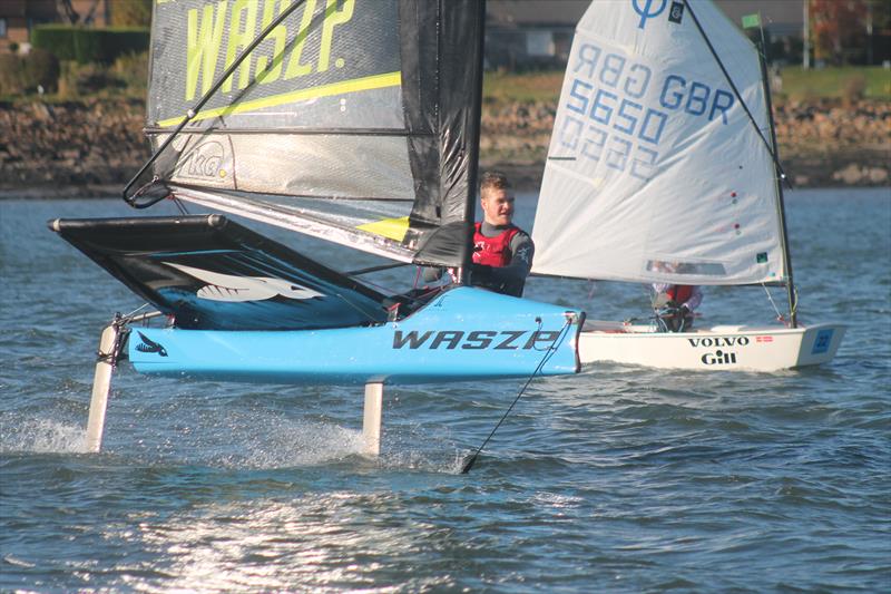 Keith Bedborough's first season of foiling photo copyright Dalgety Bay Sailing Club taken at  and featuring the WASZP class