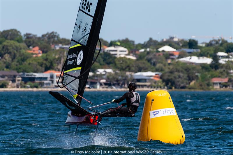 Tom Trotman rounding the bottom gate on the final day of the 2019 International WASZP Games photo copyright Drew Malcolm / 2019 International WASZP Games taken at Royal Freshwater Bay Yacht Club and featuring the WASZP class