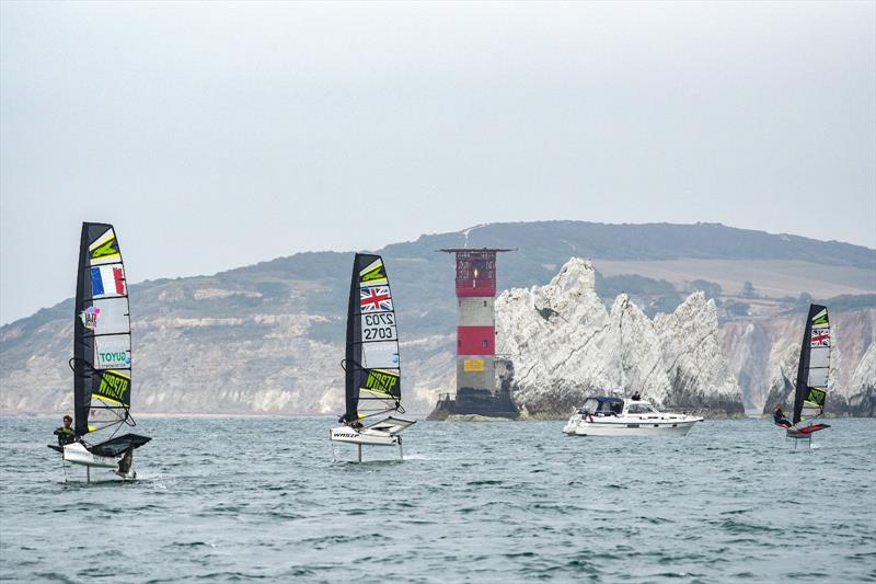 The Foil for Life Challenge by Lemer Pax sails past the Needles photo copyright James Tomlinson taken at  and featuring the WASZP class