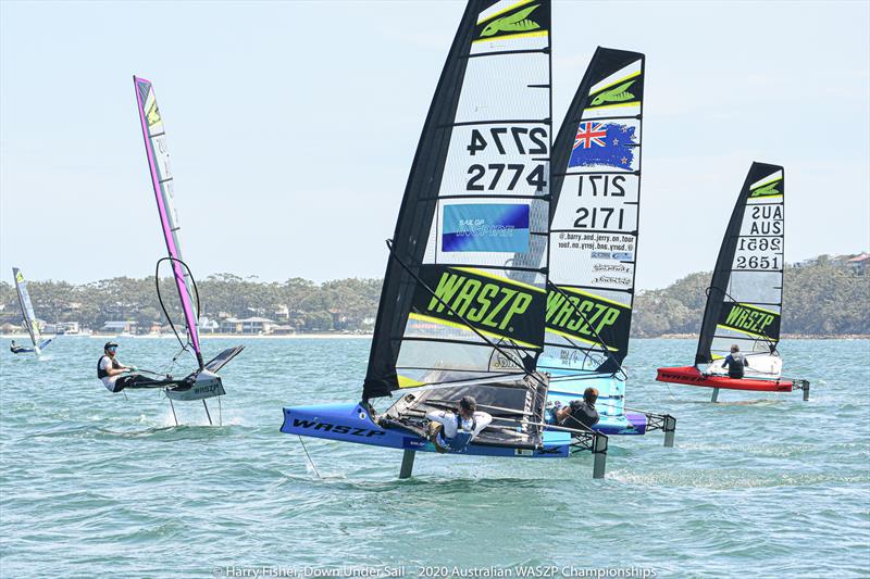 Tight one-design racing is a feature of the WASZP Class especially at national level photo copyright Harry Fisher taken at Port Stephens Sailing and Aquatic Club and featuring the WASZP class