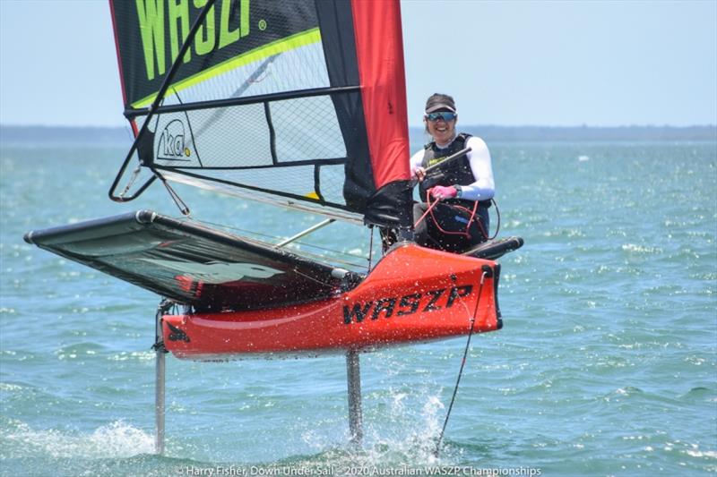 Alison Dale was the first placed female skipper in the 2020 Australian WASZP Championships photo copyright Harry Fisher taken at Port Stephens Sailing and Aquatic Club and featuring the WASZP class