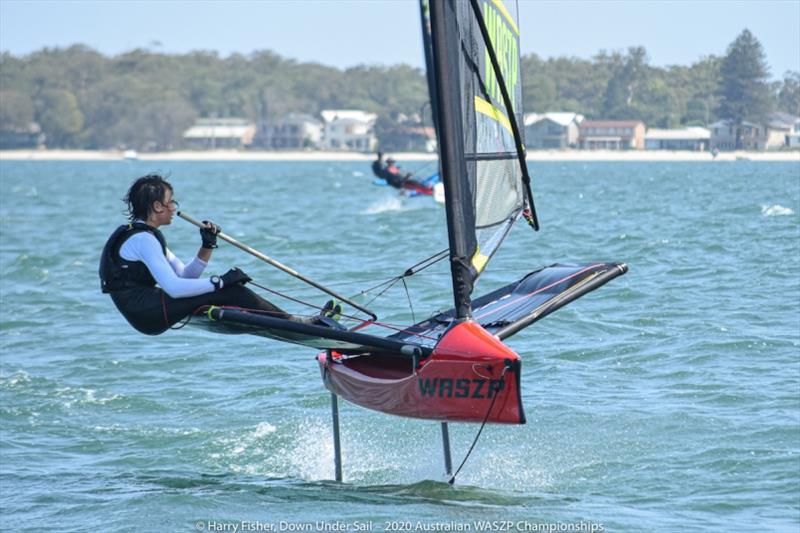 Hugo Allison sailed on the 6.9m rig and is the first boat in a new and growing Tasmanian fleet - 2020 Australian WASZP Championships photo copyright Harry Fisher taken at Port Stephens Sailing and Aquatic Club and featuring the WASZP class