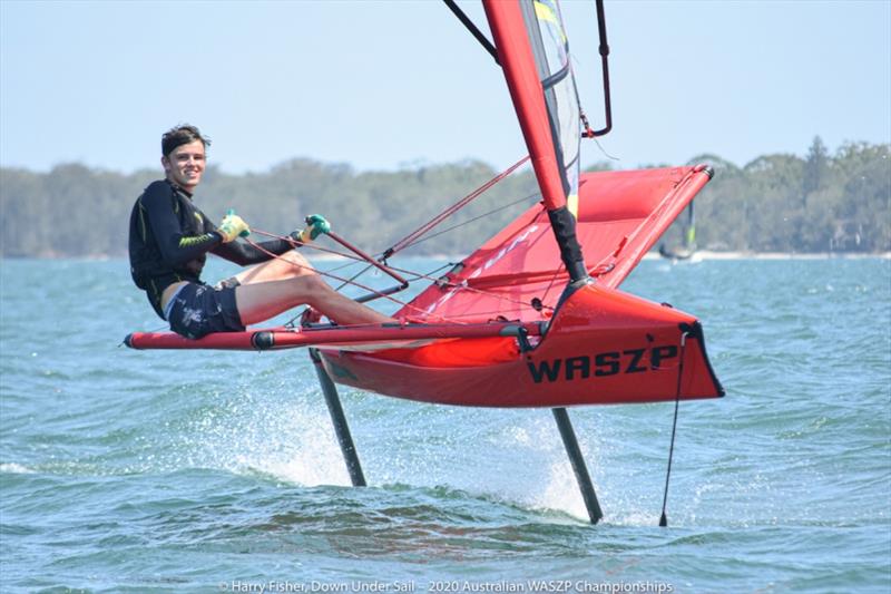 Lachy Vaughan sailed extremely well throughout the event and is one of the up and coming stars in the class - 2020 Australian WASZP Championships photo copyright Harry Fisher taken at Port Stephens Sailing and Aquatic Club and featuring the WASZP class