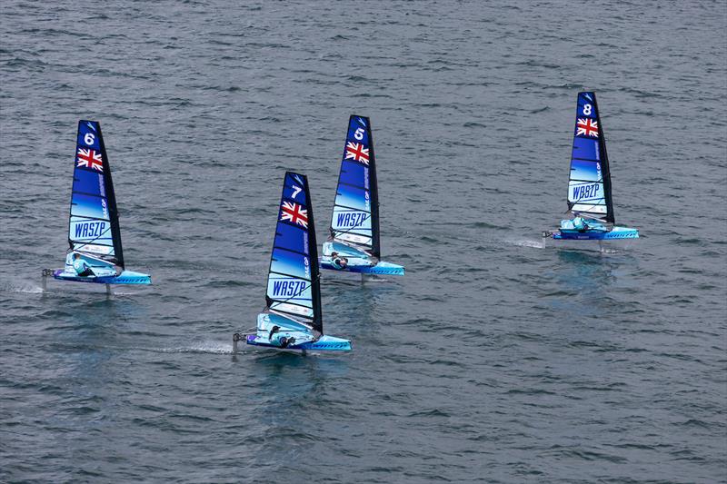 Young sailors take part in the Inspire Racing x WASZP program ahead of the Great Britain Sail Grand Prix | Plymouth photo copyright David Gray for SailGP taken at  and featuring the WASZP class