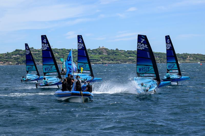 Young sailors take part in the Inspire Racing x WASZP program on Race Day 1 of the Range Rover France Sail Grand Prix in Saint Tropez, France photo copyright Ricardo Pinto for SailGP taken at  and featuring the WASZP class