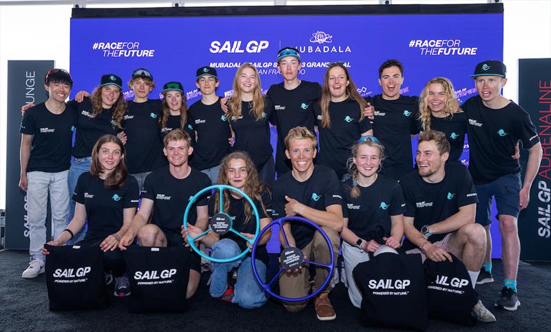 Stella Bilger of New Zealand and Gavin Ball of USA pose with the rest of the Inspire Racing x WASZP candidates after being presented with their trophies after the Grand Final on Race Day 2 of the Mubadala SailGP Season 3 Grand Final in San Francisco, USA - photo © Felix Diemer for SailGP