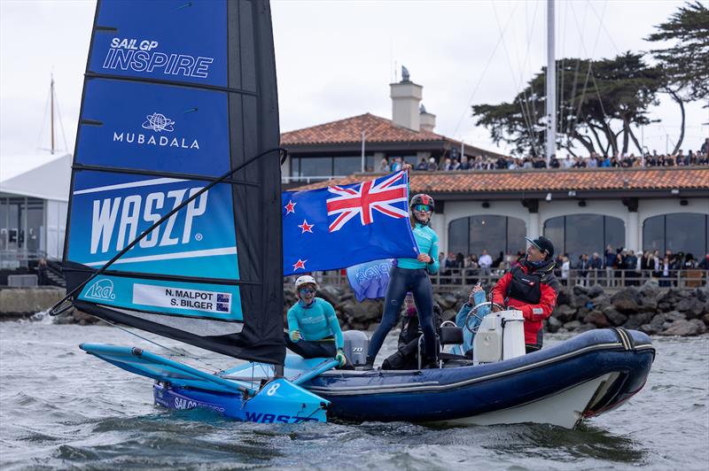 Stella Bilger of New Zealand celebrates winning the Inspire Racing x WASZP Grand Final on Race Day 1 of the Mubadala SailGP Season 3 Grand Final in San Francisco, USA - photo © Felix Diemer for SailGP