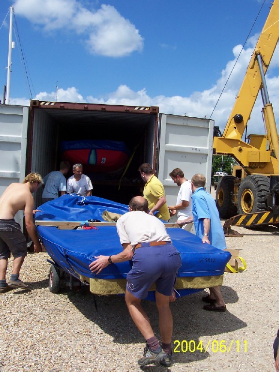 The British boats pack up in containers travelling to the International Championship in Toronto photo copyright Stewart Reed taken at  and featuring the Wayfarer class