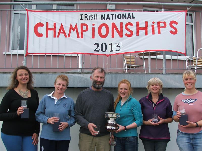Wayfarer Irish Nationals podium (l to r) Elise Beket & Monica Schaefer 2nd, Trevor Fisher & Emily Watt 1st, Margie Crawford & Rachel Reid 3rd - photo © Robin Anderson
