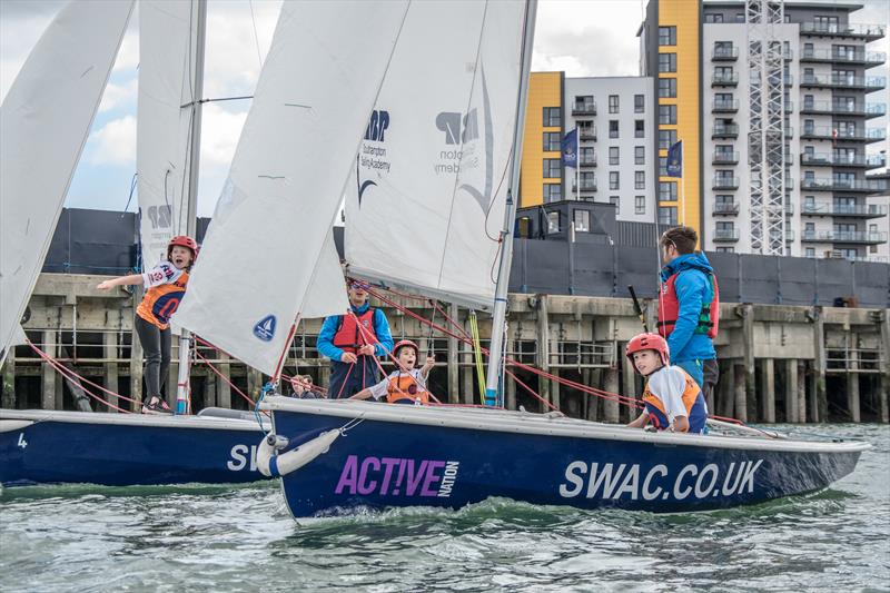 Newlands Primary School students and Olympic medallists at Southampton Water Sports Activity Centre photo copyright SWAC taken at Southampton Water Activities Centre and featuring the Wayfarer class