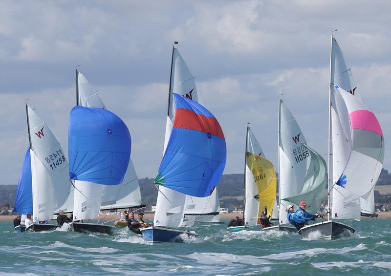 Wayfarer Nationals at Shoreham - Downwind excitement photo copyright Warwick Baker / www.warwickpics.com taken at Shoreham Sailing Club and featuring the Wayfarer class