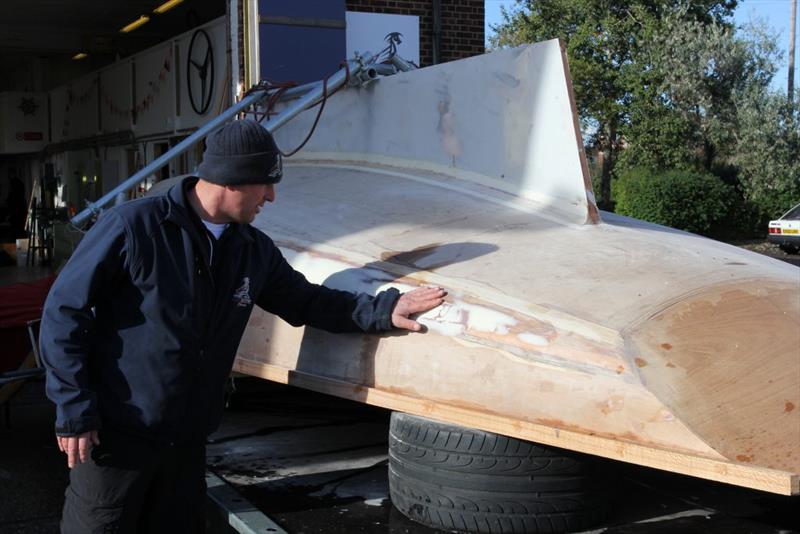 John Gillard with the PBO project boat, an unfinished Secret 20, His students will finish the project with materials and technical advice from West System International photo copyright Wessex Resins & Adhesives taken at  and featuring the  class