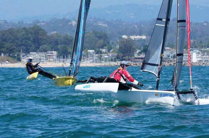 Wetas competing in the Santa Cruz Multihull Regatta photo copyright Griffinta Photography taken at Santa Cruz Yacht Club and featuring the Weta class