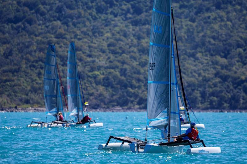 George Owen (foreground) is the standout in the Wetas at Airlie Beach Race Week photo copyright Andrea Francolini / ABRW taken at Whitsunday Sailing Club and featuring the Weta class