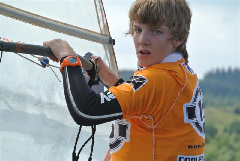 Philip Heywood concentrating on his way to victory in the 6.8m in the Team 15 Interclub event at Kielder Water photo copyright Gary Charles-Jones taken at Kielder Water Sailing Club and featuring the Windsurfing class