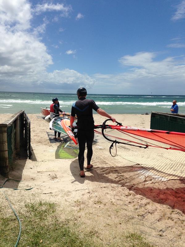 High winds on Port Phillip Bay keep the B14 Australian Championships fleet ashore photo copyright Jane Moffat taken at McCrae Yacht Club and featuring the Windsurfing class