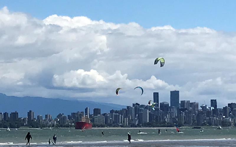 Windsurfers and kiteboarders out on the water in Vancouver photo copyright Matt Littledale taken at  and featuring the Windsurfing class