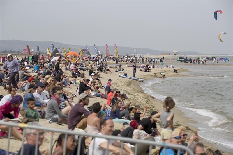Beach filling up for the tow-in - 2018 Mondial du Vent photo copyright Pierre Bouras taken at  and featuring the Windsurfing class