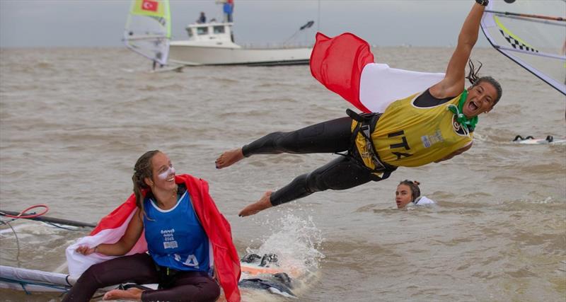 Giorgia Speciale starts the celebrations - 2018 Youth Olympic Games - photo © Matias Capizzano / World Sailing