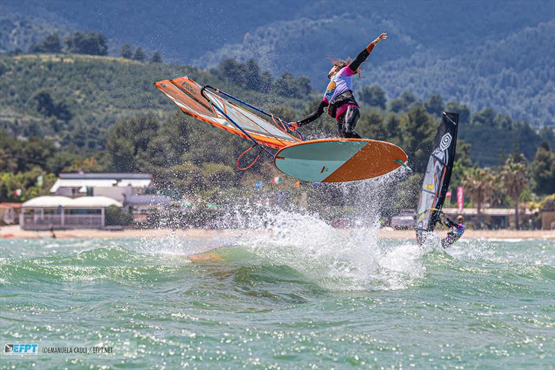 One handed burner by Jacopo Testa - EFPT Spiaggia Lunga Village 2019 photo copyright Emanuela Cauli taken at  and featuring the Windsurfing class