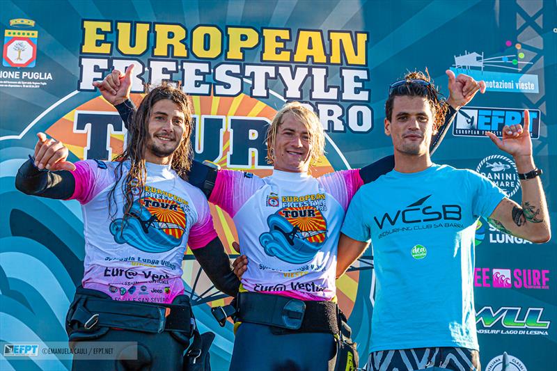 Top 3 of today - EFPT Spiaggia Lunga Village 2019 photo copyright Emanuela Cauli taken at  and featuring the Windsurfing class