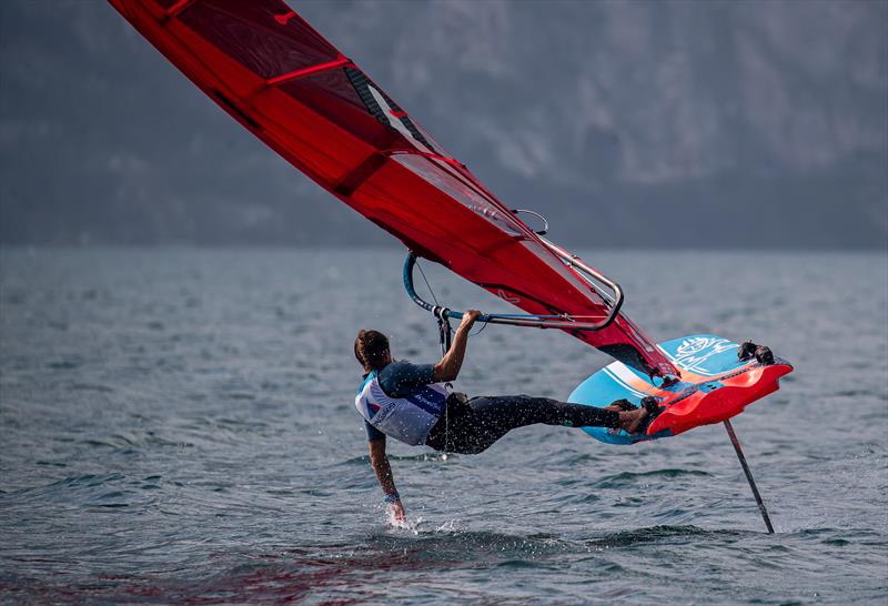 One of the test team makes sailing the Starboard iFoil look as difficult as driving Miss Daisy - World Sailing - Windsurfer Evaluation,  Lago di Garda, Italy. September 29, 2019 photo copyright Jesus Renedo / Sailing Energy / World Sailing taken at Circolo Surf Torbole and featuring the Windsurfing class