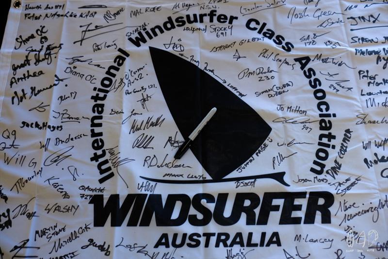 Windsurfer class flag signed by all 116 competitors - photo © Mitch Pearson / Surf Sail Kite