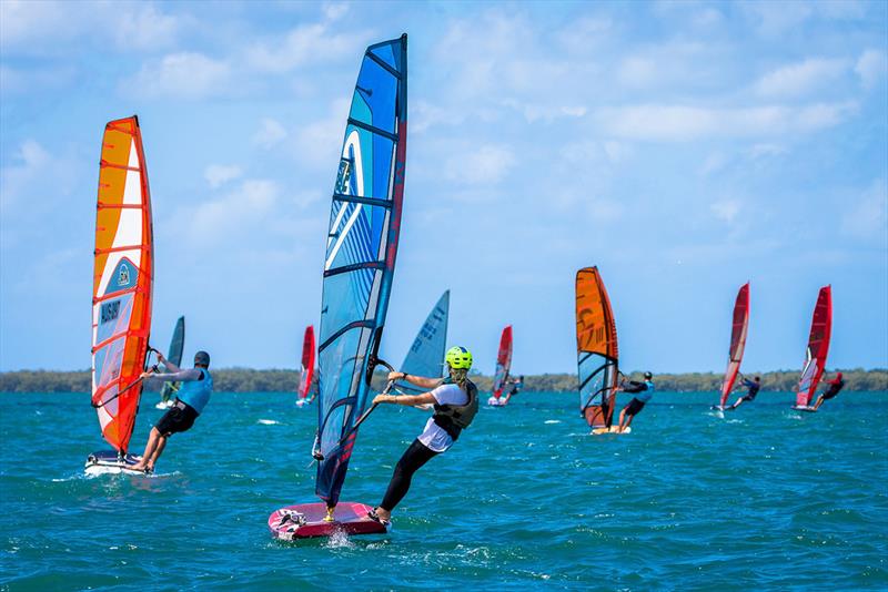 Freefoil fleet head to wind - Bris Vegas Windfoil Pro photo copyright Sarah Motherwell taken at Royal Queensland Yacht Squadron and featuring the Windsurfing class