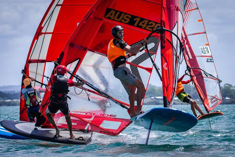 Can you get more action than this in one shot - Bris Vegas Windfoil Pro photo copyright Sarah Motherwell taken at Royal Queensland Yacht Squadron and featuring the Windsurfing class