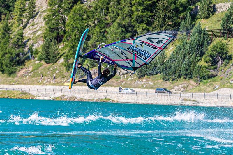 Max Matissek doing his best to secure a place in the next round during the Air category - Vanora Engadinwind by Dakine 2021 photo copyright Emanuela Cauli taken at  and featuring the Windsurfing class