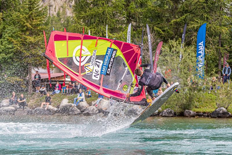 Antoine Albert rotating through a forward loop - Vanora Engadinwind by Dakine 2021 photo copyright Emanuela Cauli taken at  and featuring the Windsurfing class