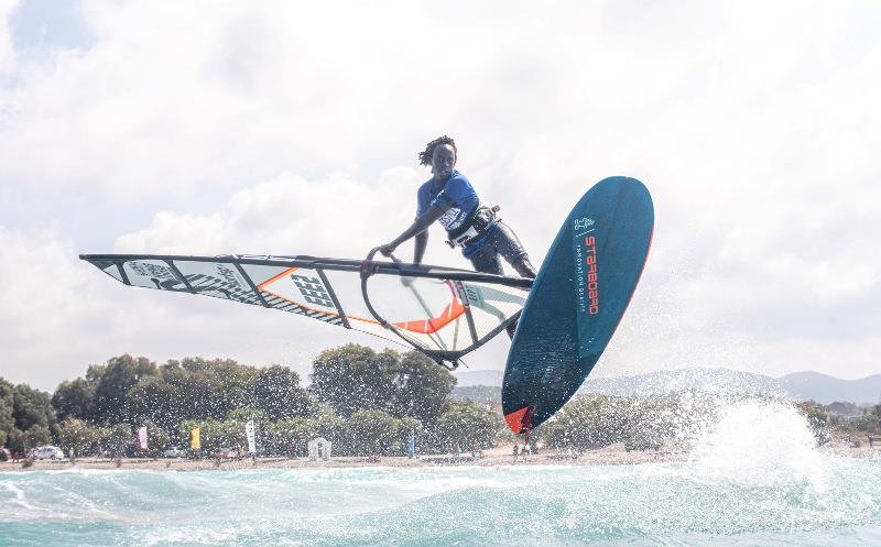 Primus Sörling kicking off the day with a Shaka - 2021 EFPT Theologos, day 3 photo copyright PROtography Official taken at  and featuring the Windsurfing class