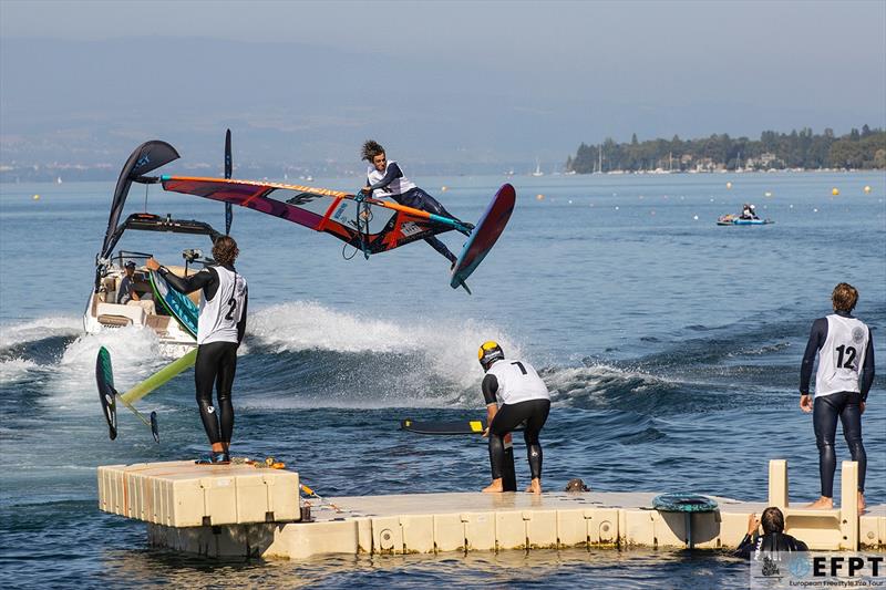 Sam Esteve getting a lot of height on the wakeboat wave - 2021 EFPT GVA Wind Festival photo copyright EFPT taken at  and featuring the Windsurfing class