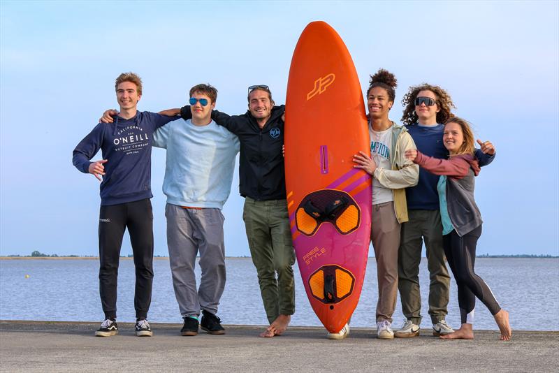 The Surf Opening Class of '23. From the left: Nico Karner, Moritz Pap, Coach Maarten Molenaar, David Lewis, Alex Roessler and Franzi Czech - photo © Freestyle Pro Tour