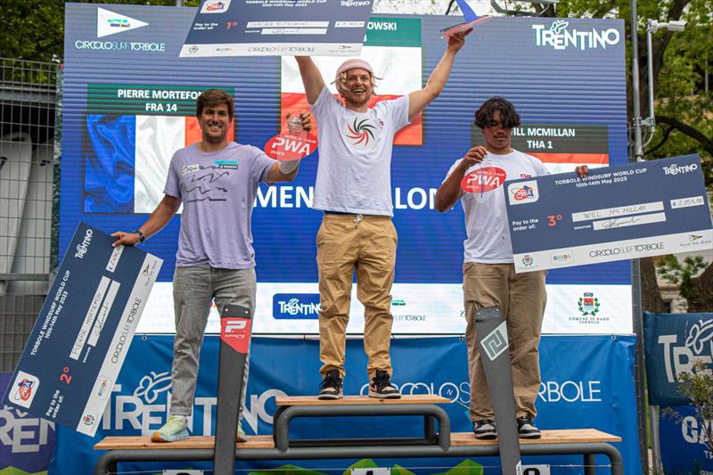 Men's podium - 2023 PWA Torbole World Cup Garda photo copyright Elena Giolai taken at Circolo Surf Torbole and featuring the Windsurfing class